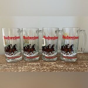 Budweiser Vintage 1989 Holiday Clydesdales Stein Glasses